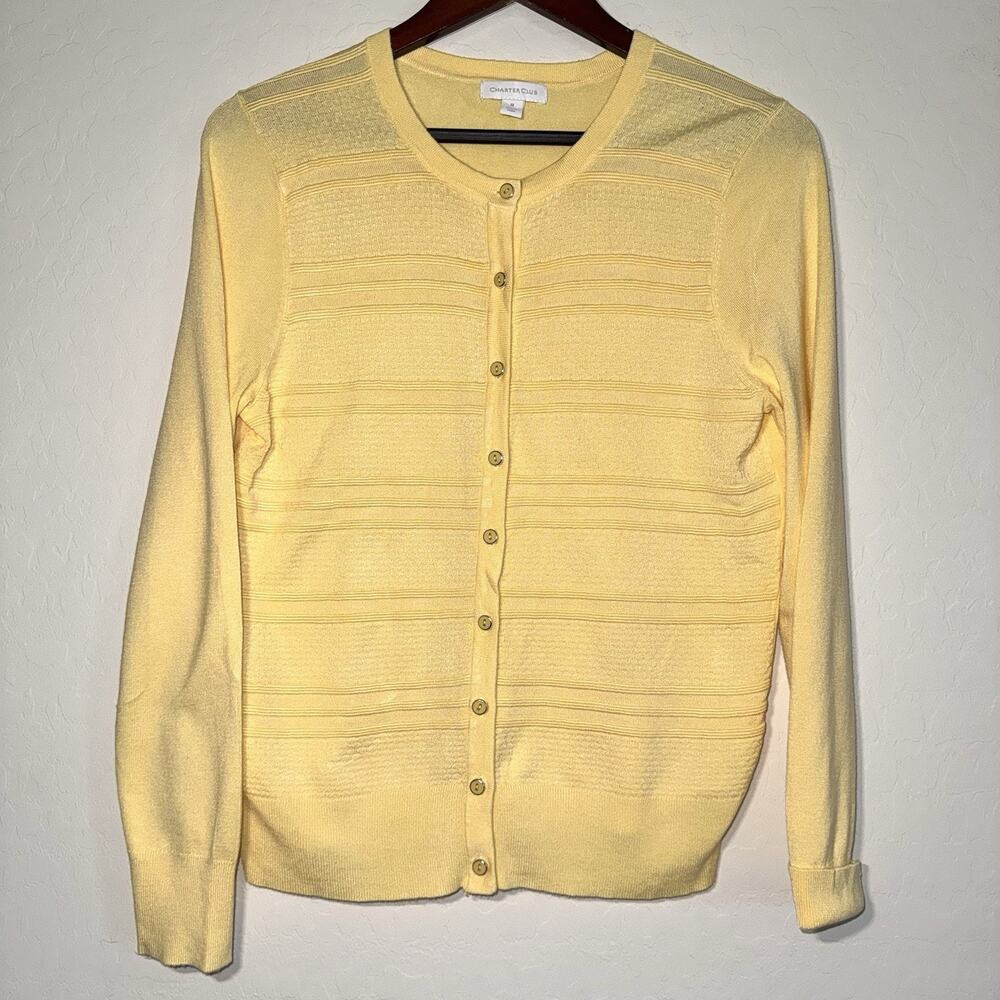 Charter Club Womens Yellow Cardigan Sweater Size Medium Classic Preppy Career